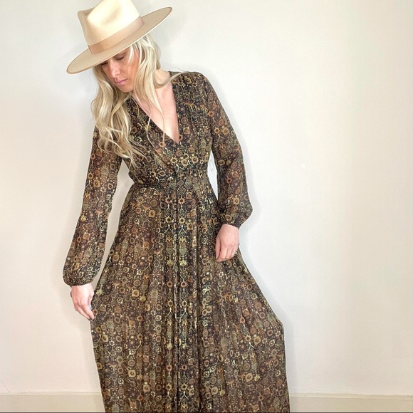 Ronny Kobo Brown Tan Black, Long Sleeve Maxi Dress - Picture 3 of 16